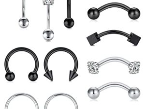 Anicina Eyebrow Rings 16g Curved Barbell Eyebrow Piercing Stainless Steel Daith Rook Earring Piercing Body Jewlery 8mm 10mm