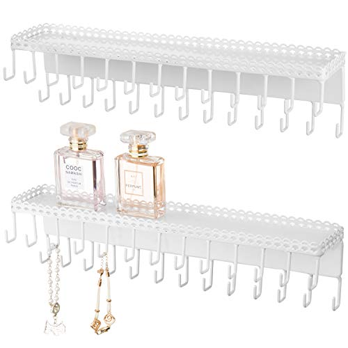 MyGift White Metal Wall-Mounted Jewelry Hanging Shelf with 26 Necklace Hooks MyGift White Metal Wall-Mounted Jewelry Hanging Shelf with 26 Necklace Hooks