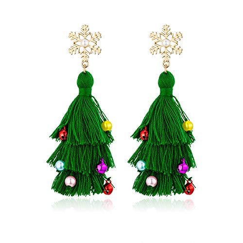 Lightweight Christmas Tree Tassel Beaded Earrings Lightweight Christmas Tree Tassel Beaded Earrings