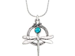 Ross-Simons Turquoise Dragonfly Necklace in Sterling Silver
