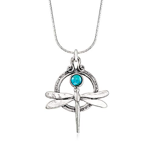 Ross-Simons Turquoise Dragonfly Necklace in Sterling Silver Ross-Simons Turquoise Dragonfly Necklace in Sterling Silver