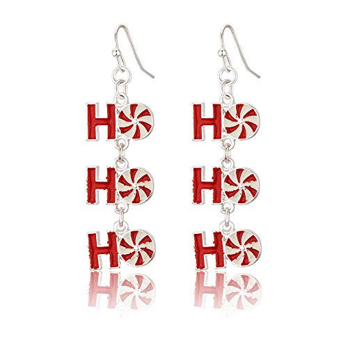 RareLove Christmas Cute HoHoHo Pierced Dangle Earrings Red Candy Cane Color Silver Plated Alloy Holiday For Women Girls RareLove Christmas Cute HoHoHo Pierced Dangle Earrings Red Candy Cane Color Silver Plated Alloy Holiday For Women Girls