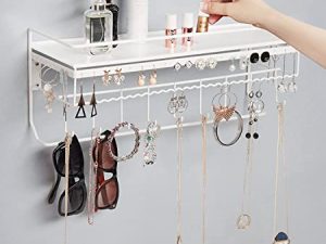 JackCubeDesign White Metal Necklace Jewelry Organizer Wall Mount Jewelry Holder Shelf Mounted Hanging Storage Hooks for Necklace