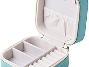 Luxury Leather Travel Jewelry Box for Women Mini Organizer Small Jewelry Portable Travel Case for Rings Earrings Necklace Multifunctional Storage Mother's Day Gift Women Wife Daughter Gift Lake Blue)