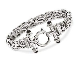 Ross-Simons Sterling Silver Byzantine Bracelet With Black Onyx
