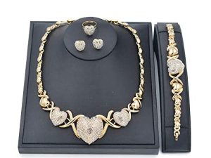 Giffor Jewelry 14K Gold Filled Jewelry Set Necklaces For Women Bracelets Stud Earrings And Rings Sweetheart Gifts