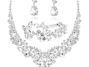 LOYALLOOK Crystal Bridal Jewelry Set for Women Rhinestone Necklace Earrings Bracelet Wedding Bridesmaid Gifts fit with Wedding Dress