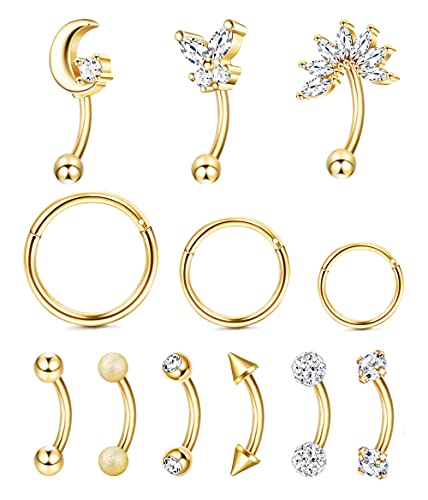Ubjuliwa 12pcs 16G Rook Piercing Jewelry Eyebrow Rings Stainless Steel Belly Lip Ring Cartilage Hoop Rook Daith Earrings Tragus CZ Body Piercing Curved Barbell Ubjuliwa 12pcs 16G Rook Piercing Jewelry Eyebrow Rings Stainless Steel Belly Lip Ring Cartilage Hoop Rook Daith Earrings Tragus CZ Body Piercing Curved Barbell