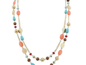 BOCAR 2 Layer Long Link Chain Necklace Crystal Beads Women Party Long Necklace Gift