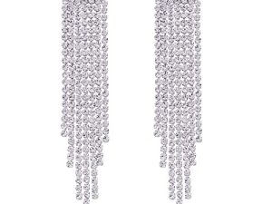 SELOVO Clear Rhinestone Crystal Boho Tassel Long Sparkle Dangle Earrings 2.8"/3.3"
