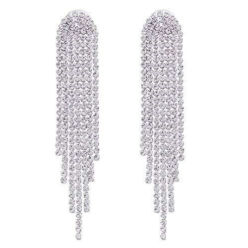 SELOVO Clear Rhinestone Crystal Boho Tassel Long Sparkle Dangle Earrings 2.8"/3.3" SELOVO Clear Rhinestone Crystal Boho Tassel Long Sparkle Dangle Earrings 2.8"/3.3"