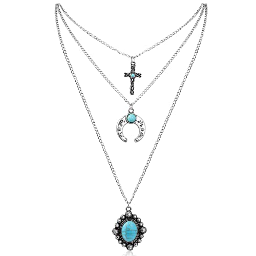IDesign Western Layered Necklace for Women Cowgirls Turquoise Stone cross Western Cowboy Necklaces Bull Head Necklace Jewelry for Women and Girls IDesign Western Layered Necklace for Women Cowgirls Turquoise Stone cross Western Cowboy Necklaces Bull Head Necklace Jewelry for Women and Girls