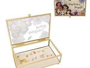 Disney Princess Anything is Possible Gold Trim Glass Jewelry Box