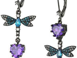 Betsey Johnson CZ & Butterfly Double Mismatch Drop Earring
