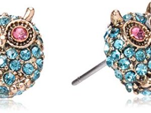 Betsey Johnson Pave Owl Stud Earrings