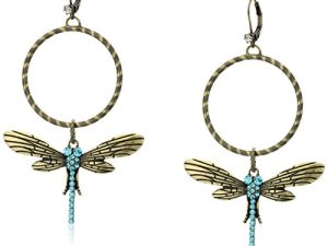 Betsey Johnson Pave Dragonfly Gypsy Hoop Earrings