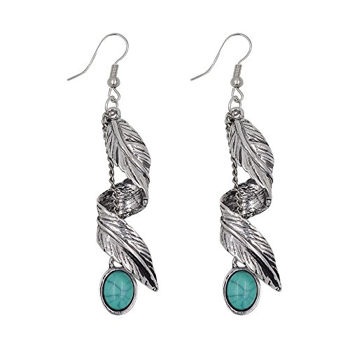 Women Girls Bohemia Tribal Antique Silver Leave Dangle Earrings Vintage Feather Turquoise Bead Drop Earrings Nickel Free Women Girls Bohemia Tribal Antique Silver Leave Dangle Earrings Vintage Feather Turquoise Bead Drop Earrings Nickel Free