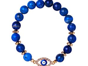 VIBE MOOD ENERGY Protection Bracelet – Lapis Lazuli Beaded Bracelet with Evil Eye Charm – Triple Protection Bracelet for Stress-Relief