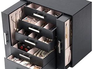 ANWBROAD Jewelry Organizer Box for Women Different Partitions for Necklace Earring Bracelet Ring Leather Jewelry Storage Box UJJB007B