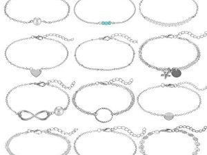 Softones 12pcs Simple Silver Gold Bracelets for Women Girls Cute Pearl Bracelet Tiny Charm Dainty Handmade Bracelet Set Adjustable