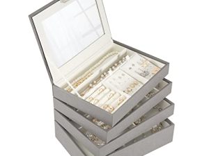 Allinside Stackable Jewelry Tray Box Sets Organizer with Mirror Lid