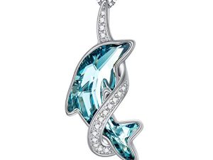 TOUPOP Dolphin Gifts for Women 925 Sterling Silver Dolphin Necklace Pendant with Blue Crystal Beach Themes Dolphin Jewelry Gifts for Women Girls Mom Girlfriend Birthday Christmas