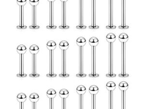 Ftovosyo Labret Barbell 24PCS Monroe Lip Barbell Ring Helix Earring Tragus Cartilage Studs Surgical Steel Piercing Jewelry for Women Men 20-12G