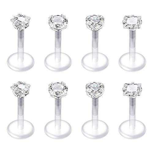 QWALIT 16G Clear Lip Rings Studs Plastic Cartilage Tragus Earrings Retainer for Work Cubic Zirconia Bioflex Medusa Labret Monroe Piercing Jewelry 6mm 8mm 10mm QWALIT 16G Clear Lip Rings Studs Plastic Cartilage Tragus Earrings Retainer for Work Cubic Zirconia Bioflex Medusa Labret Monroe Piercing Jewelry 6mm 8mm 10mm