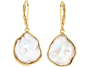 Ross-Simons 15-17mm Cultured Baroque Keshi Pearl Drop Earrings in 18kt Gold Over Sterling