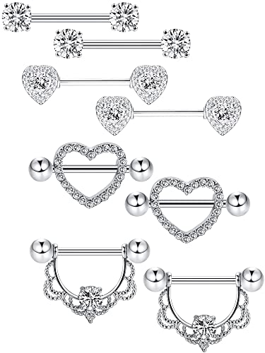 Tatuo 4 Pairs Stainless Steel Nipple Rings Tongue Ring Piercing Body Jewelry Barbell CZ Heart Shape Rings for Women Girls Tatuo 4 Pairs Stainless Steel Nipple Rings Tongue Ring Piercing Body Jewelry Barbell CZ Heart Shape Rings for Women Girls