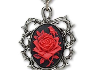 Gothic Red Rose Cameo In Thorns Pendant Necklace