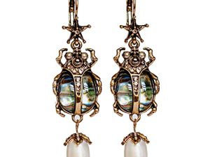 Drop Dangle Earrings For Women - Vintage Jewelry For Women- Unique Beetle Bug Scarab Weird Earrings - Fashion Abalone Shell Earring Gifts for Women