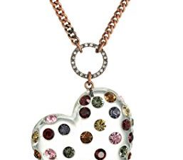 Betsey Johnson Mixed Multi-Colored Stone Lucite Heart Long Pendant Necklace