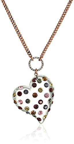 Betsey Johnson Mixed Multi-Colored Stone Lucite Heart Long Pendant Necklace Betsey Johnson Mixed Multi-Colored Stone Lucite Heart Long Pendant Necklace