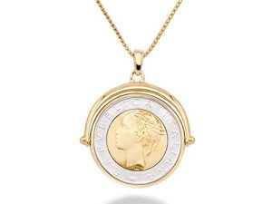 Miabella 18K Gold Over Sterling Silver Italian Genuine 500-Lira Reversible Flip Coin Pendant Necklace for Women