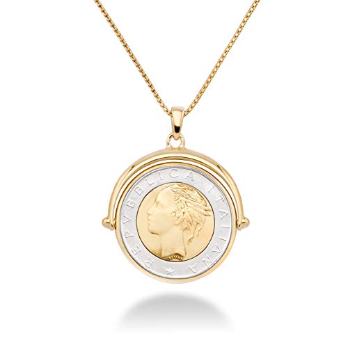Miabella 18K Gold Over Sterling Silver Italian Genuine 500-Lira Reversible Flip Coin Pendant Necklace for Women Miabella 18K Gold Over Sterling Silver Italian Genuine 500-Lira Reversible Flip Coin Pendant Necklace for Women
