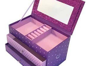 Jewelry Box for Girls - Pink and Purple Sparkles with Hearts and Pink Trim (Purple Sparkle)