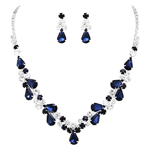 Rosemarie Collections Women's Rhinestone Teardrop Statement Necklace Hypoallergenic Drop Earrings Set Rosemarie Collections Women's Rhinestone Teardrop Statement Necklace Hypoallergenic Drop Earrings Set