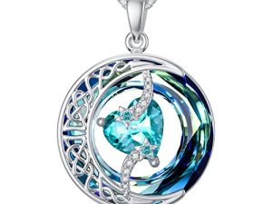 TOUPOP Christmas Gift For Women Girls Moon Star Necklace Heart Birthstone Half Moon Pendant Sterling Silver Birthday Gift With Blue Crystal Mother's Day Jewelry Gifts for Wife Girlfriend Mom Daughter