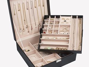 GUKA 2-Layer Leather Jewelry Box Buckle Snap & Detachable Tray Jewelry Display Storage Case Bracelet Necklace Ring Bracelet Storage Box