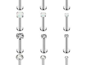 Ruifan Opal Jeweled Internally Threaded Stainless Steel Labret Monroe Lip Ring Tragus Helix Earring Stud 16G 5/16" 8mm 3-12PCS