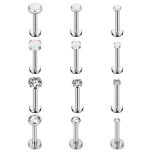 Ruifan Opal Jeweled Internally Threaded Stainless Steel Labret Monroe Lip Ring Tragus Helix Earring Stud 16G 5/16" 8mm 3-12PCS Ruifan Opal Jeweled Internally Threaded Stainless Steel Labret Monroe Lip Ring Tragus Helix Earring Stud 16G 5/16" 8mm 3-12PCS