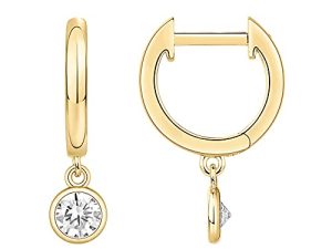 PAVOI 14K Gold Plated S925 Sterling Silver Post Lightweight Drop/Dangle Huggie Earrings for Women | Bezel Set Solitaire CZ | Dainty Earrings