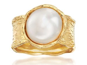 Ross-Simons 11.5-12mm Cultured Button Pearl Ring in 18kt Yellow Gold Over Sterling