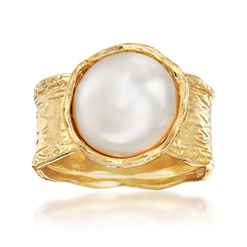 Ross-Simons 11.5-12mm Cultured Button Pearl Ring in 18kt Yellow Gold Over Sterling Ross-Simons 11.5-12mm Cultured Button Pearl Ring in 18kt Yellow Gold Over Sterling
