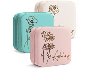 DayOfShe Bridesmaid Proposal Gifts Personalized Travel Jewelry Box Leather Small Jewelry Organizer Ring Case for Wedding Gifts Proposal Set Bachelorette Party Gifts for Bride