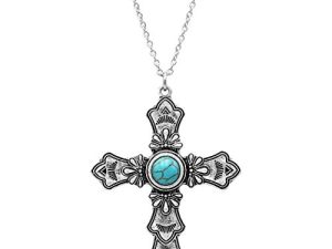Rosemarie & Jubalee Women's Statement Western Turquoise Christian Cross Necklace