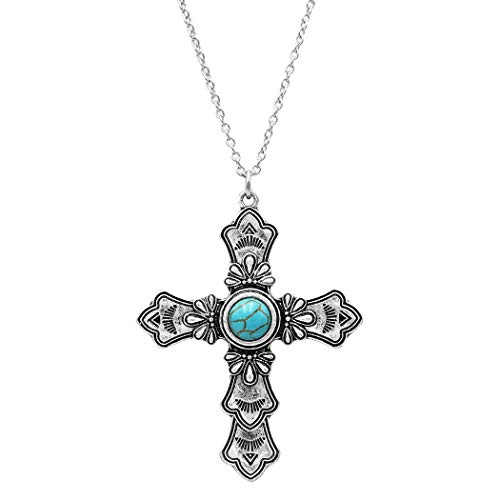 Rosemarie & Jubalee Women's Statement Western Turquoise Christian Cross Necklace Rosemarie & Jubalee Women's Statement Western Turquoise Christian Cross Necklace