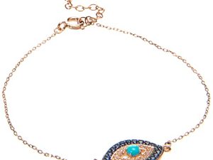 Amazon Collection 18k Yellow Gold Plated Sterling Silver Stabilized Turquoise with Created Blue and White Sapphire Evil Eye Necklace