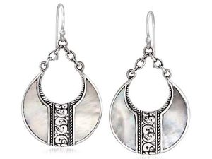 Ross-Simons Mother-of-Pearl Bali-Style Teardrop Earrings in Silver